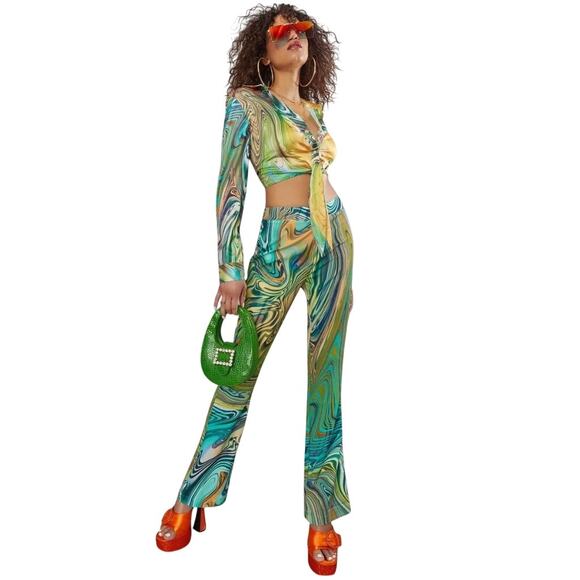 Poster Girl Hypnotic Habits Swirl Print Kick Flare Pants - Picture 1 of 10